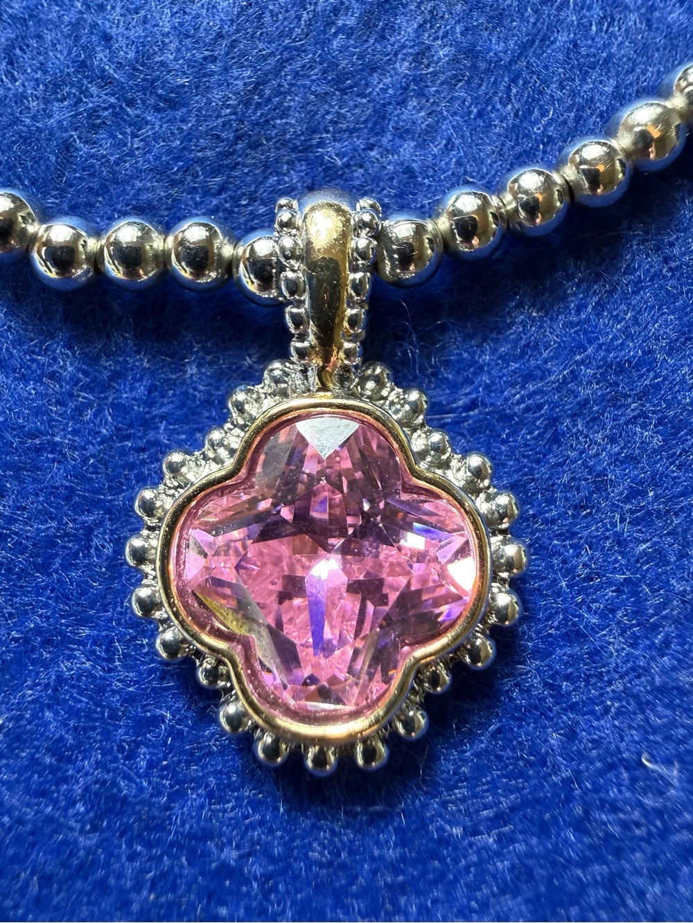 Quatrefoil Pendant Mixed Metal beaded necklace.